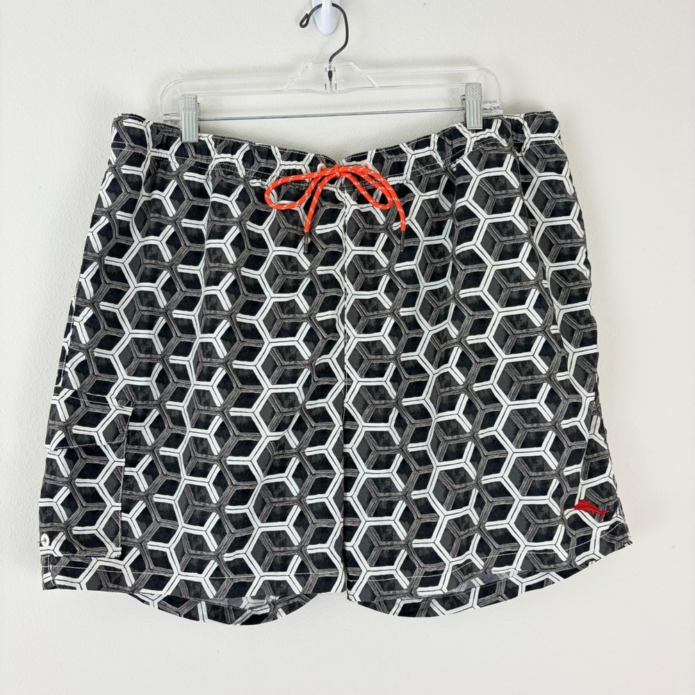 Tommy Bahama Relax Mens XXL Black White Geometric Honeycomb Swim Trunks Shorts